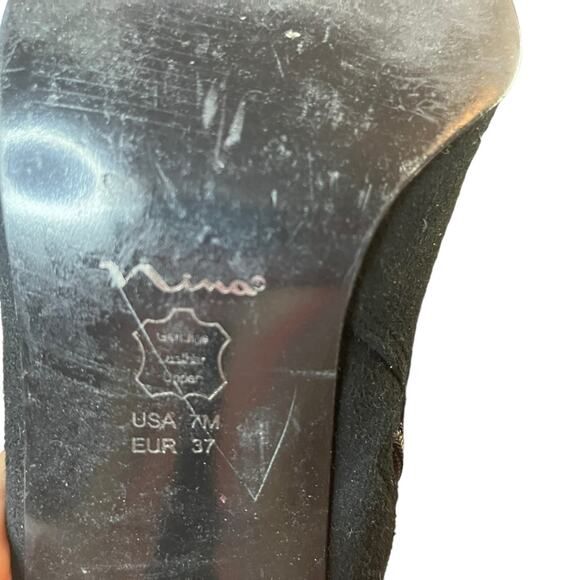 Nina Black Suede and Ribbon High Heel Boots 7 M - Picture 5 of 5